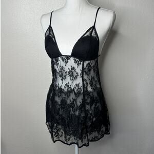 Victoria’s Secret Very Sexy Black Sheer Lace Nightie Open Back Slip Lingerie